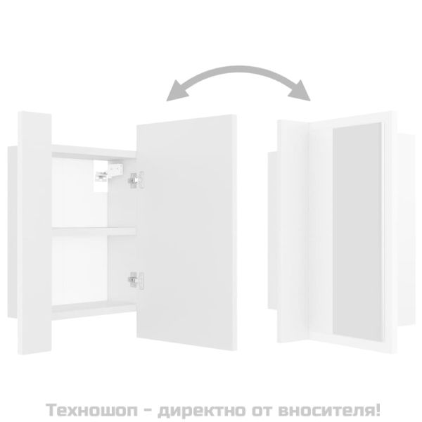 Шкаф с LED огледало за баня, бял, 40x12x45 см, акрил