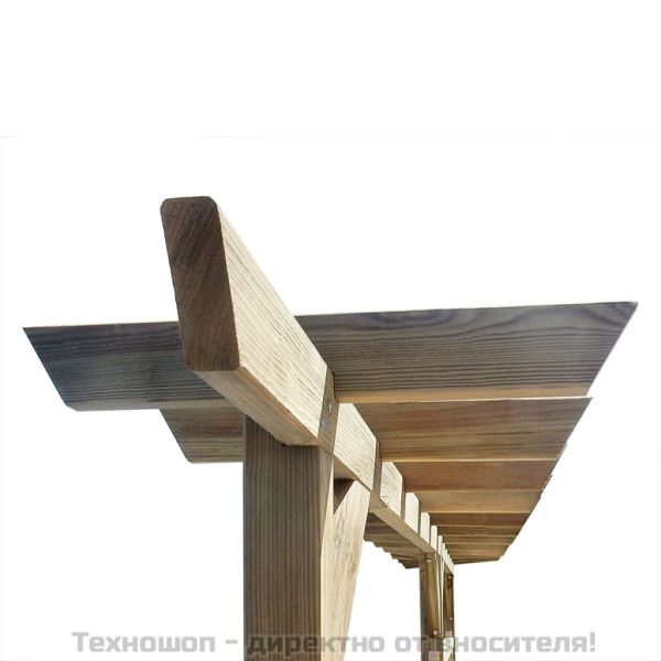 Градинска решетъчна ограда с покрив-пергола, дърво