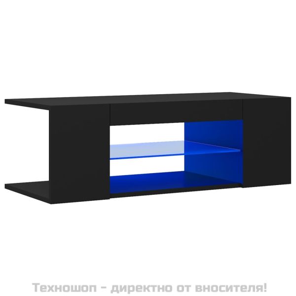 ТВ шкаф с LED осветление, черен, 90x39x30 см