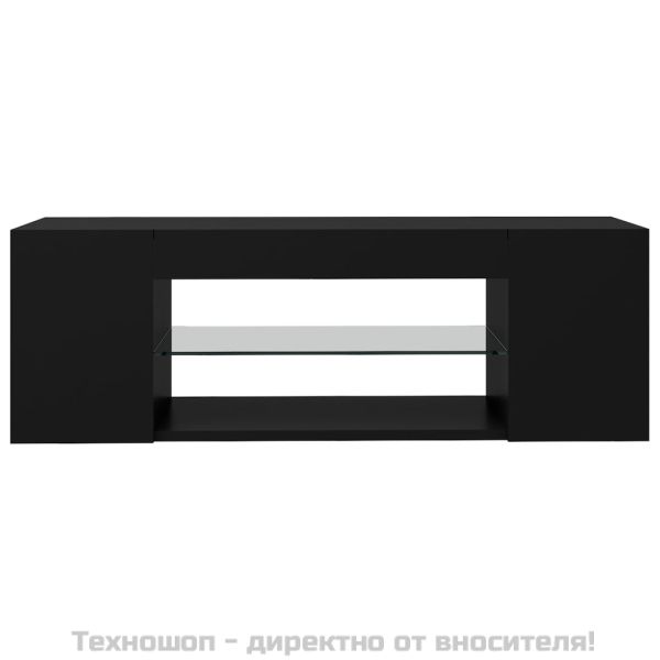 ТВ шкаф с LED осветление, черен, 90x39x30 см