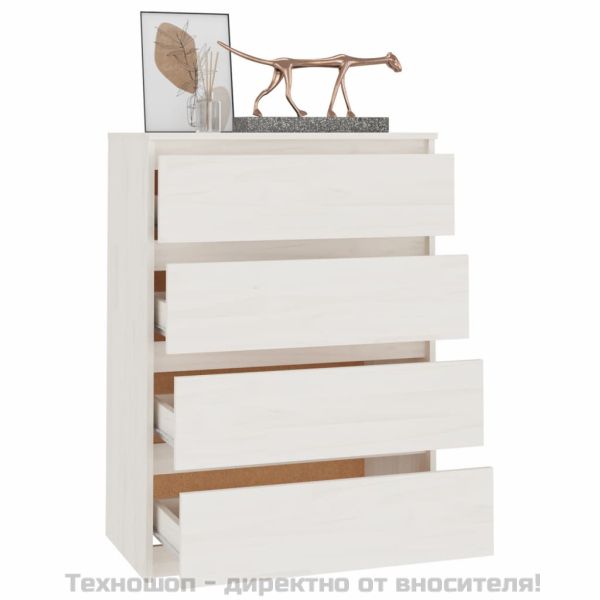 Страничен шкаф, бял, 60x36x84 см, борово дърво масив