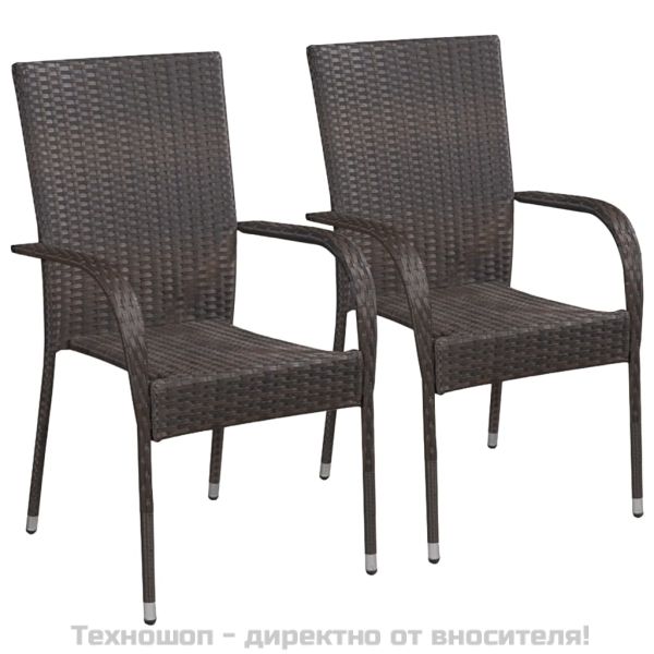 Стифиращи външни столове, 2 бр, полиратан, кафяви