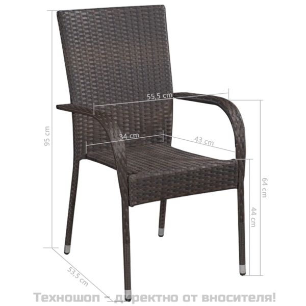 Стифиращи външни столове, 2 бр, полиратан, кафяви