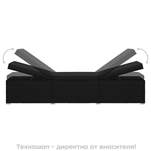 Шезлонг с шалте, полиратан, черен