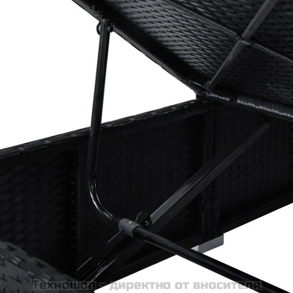 Шезлонг с шалте, полиратан, черен