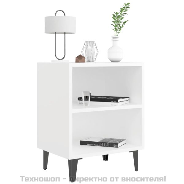 Нощно шкафче с метални крака, бяло, 40x30x50 см