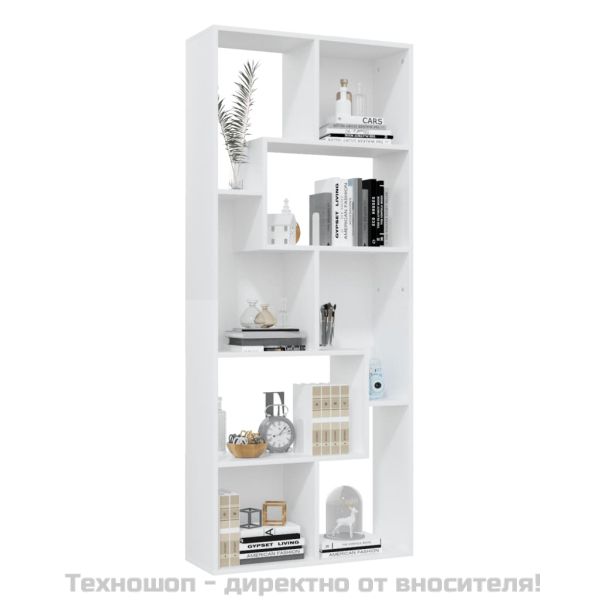 Шкаф библиотека, бял, 67x24x161 см, инженерно дърво
