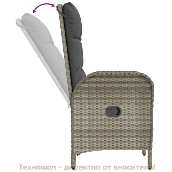 Градински трапезен комплект 9 части с възглавници сив полиратан