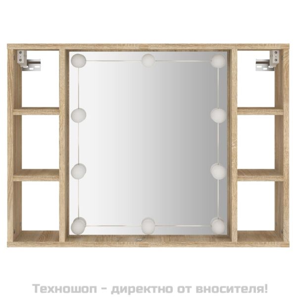 Огледален шкаф с LED, дъб сонома, 76x15x55 см