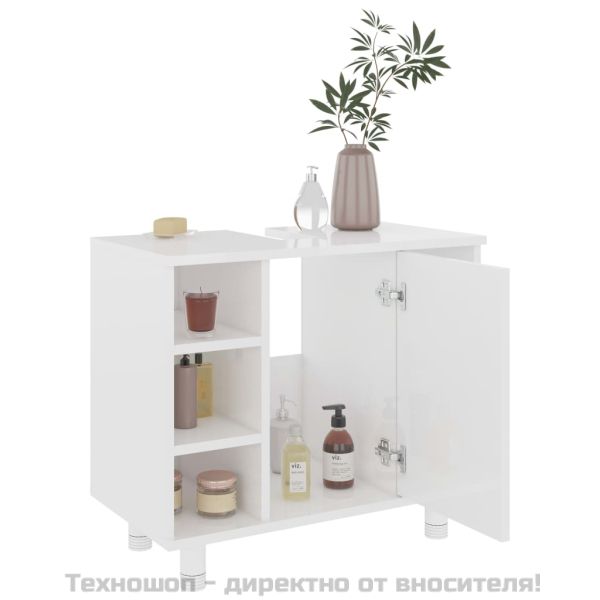 Шкаф за баня, бял гланц, 60x32x53,5 см, инженерно дърво