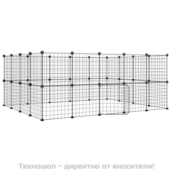 Клетка за животни с врата, 36 панела, черна, 35x35 см, стомана