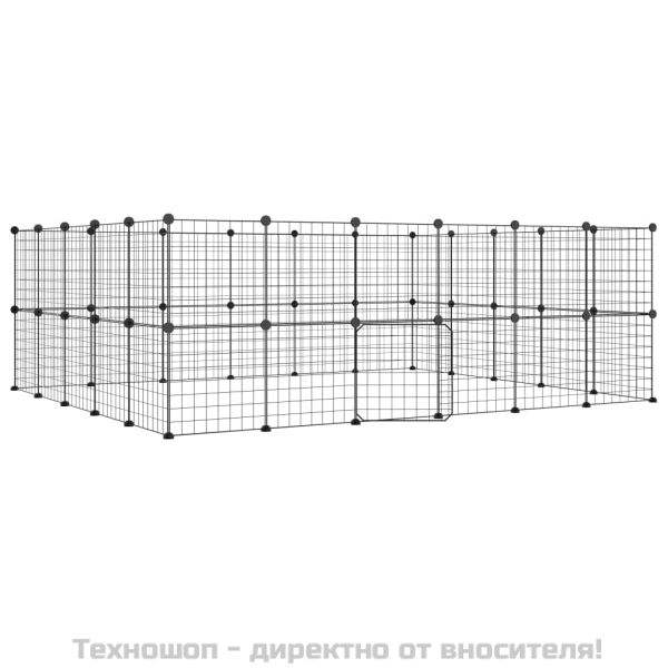 Клетка за животни с врата, 44 панела, черна, 35x35 см, стомана