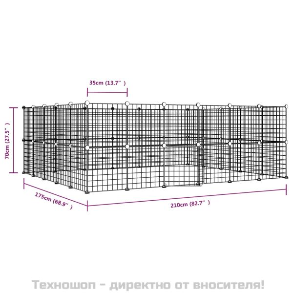 Клетка за животни с врата, 44 панела, черна, 35x35 см, стомана