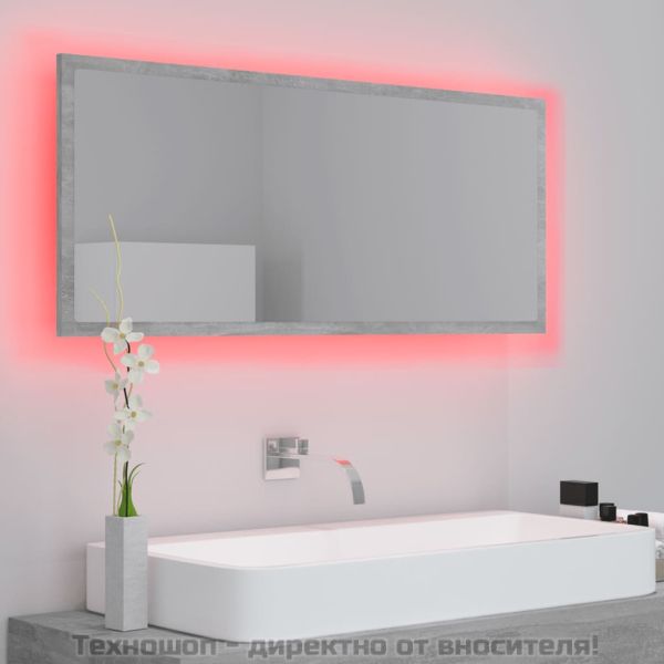 LED огледало за баня, бетонно сиво, 100x8,5x37 см, акрил