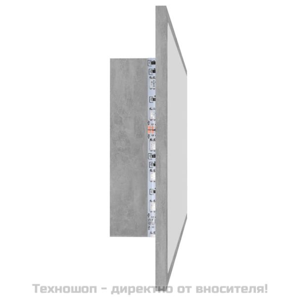 LED огледало за баня, бетонно сиво, 100x8,5x37 см, акрил