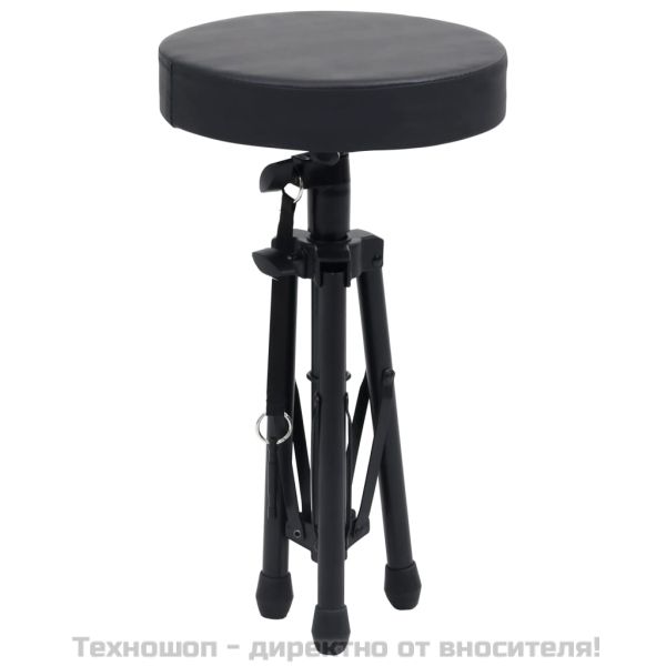Регулируема табуретка за барабан, черна, кръгла