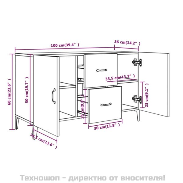 Сайдборд, черен, 100x36x60 см, инженерно дърво
