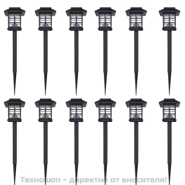 Комплект соларни градински LED лампи с клин, 8.6 х 8.6 х 38 см – 12 бр