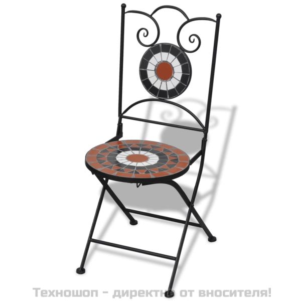 Сгъваеми бистро столове, 2 бр, мозайка, теракота и бяло