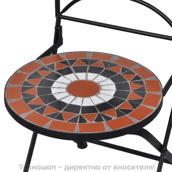 Сгъваеми бистро столове, 2 бр, мозайка, теракота и бяло