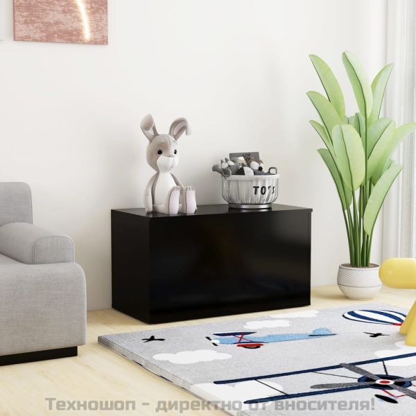 Сандък за съхранение, черен, 84x42x46 см, инженерна дървесина