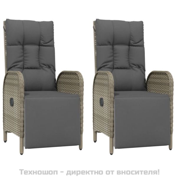 Градински трапезен комплект 5 части с възглавници сив полиратан