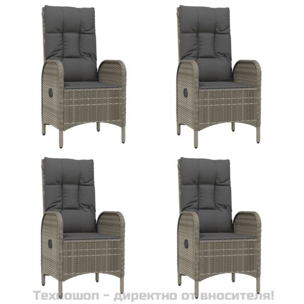Градински трапезен комплект 5 части с възглавници сив полиратан