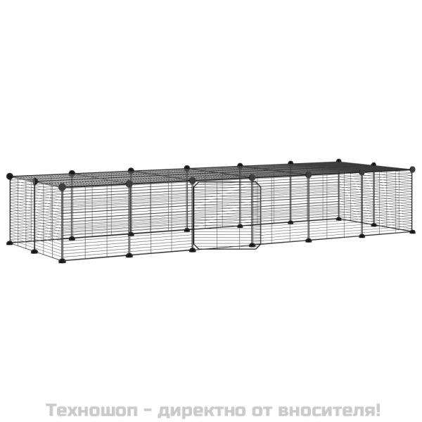 Клетка за животни с врата, 28 панела, черна, 35x35 см, стомана