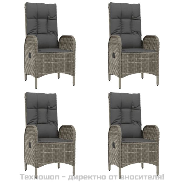 Градински трапезен комплект 5 части с възглавници сив полиратан