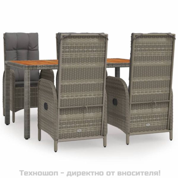 Градински трапезен комплект 5 части с възглавници сив полиратан