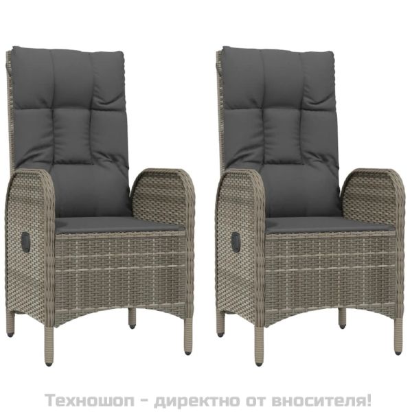 Градински трапезен комплект 5 части с възглавници сив полиратан