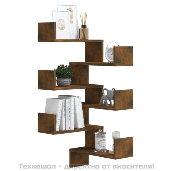 Стенен ъглов рафт 2 бр опушен дъб 40x40x50 см инженерно дърво