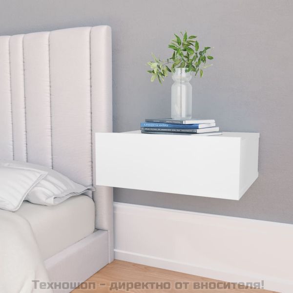 Нощни шкафчета за стена, 2 бр, бели, 40x30x15см инженерно дърво