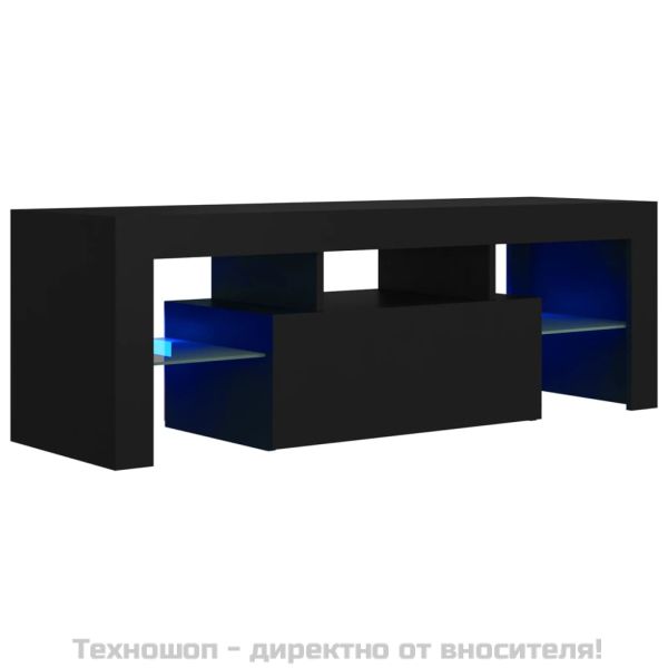 ТВ шкаф с LED осветление, черен, 120x35x40 см