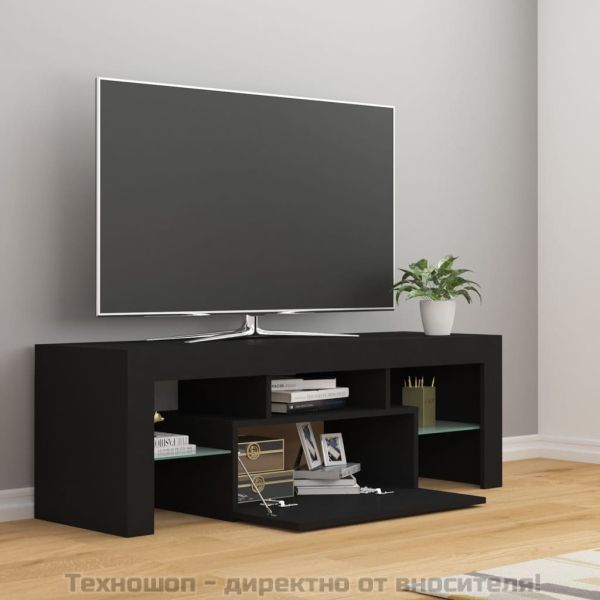 ТВ шкаф с LED осветление, черен, 120x35x40 см
