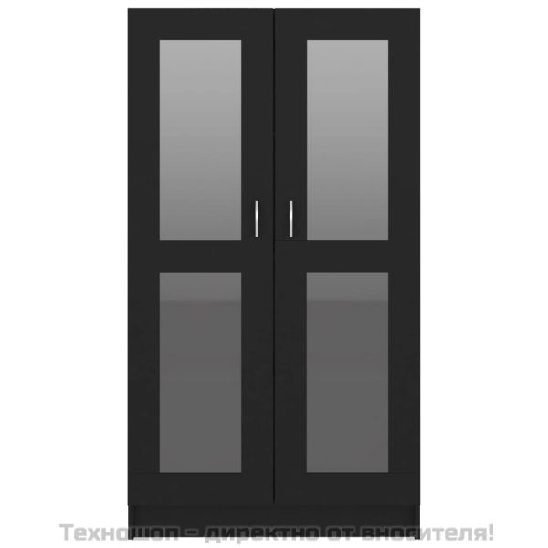 Шкаф витрина, черен, 82,5x30,5x150 см, инженерно дърво