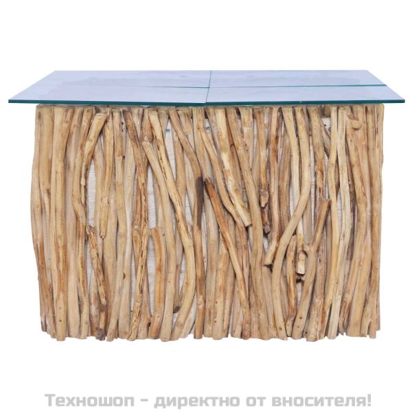 Маса за кафе със стъклен плот, 66x66x40 см, тиково дърво масив