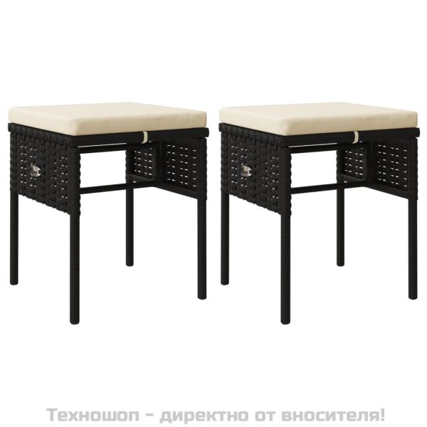 Градински комплект с възглавници, 6 части, черен, полиратан