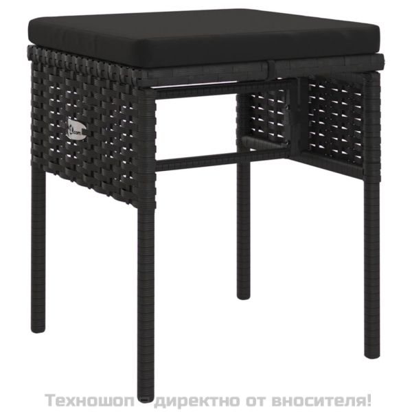 Градински комплект с възглавници, 6 части, черен, полиратан