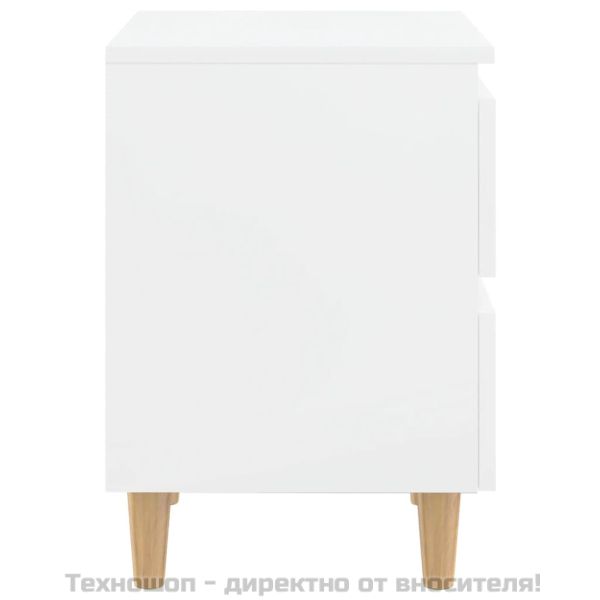 Нощни шкафчета с борови крака, 2 бр, бял гланц, 40x35x50 см