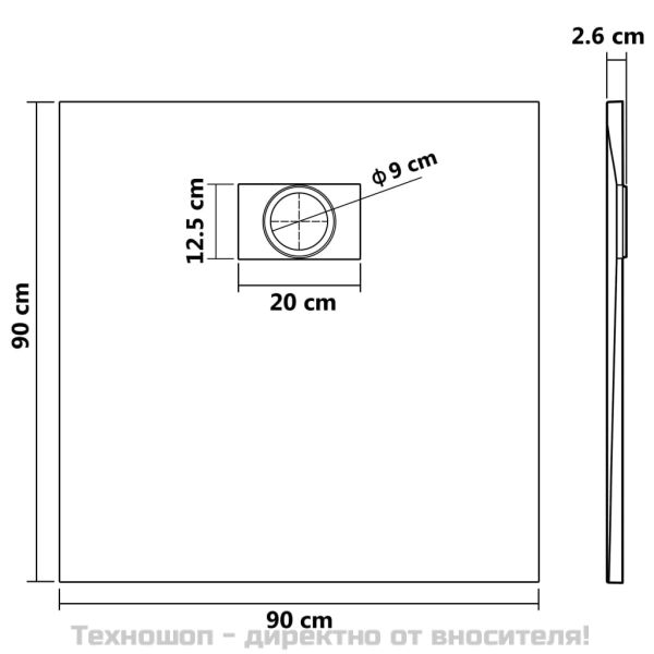 Душ корито, SMC, сиво, 90x90 см