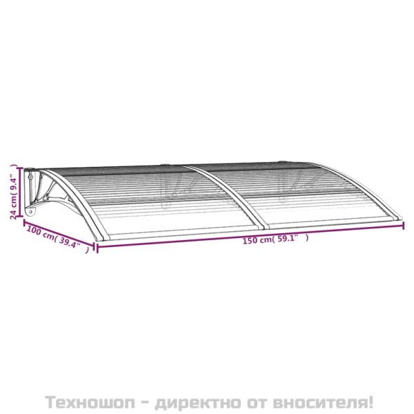 Навес за врата, черен, 150x100 см, поликарбонат