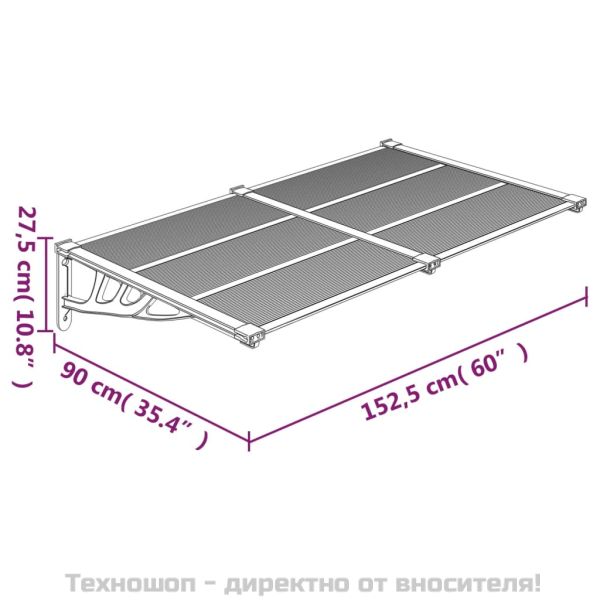 Навес за врата, черно и прозрачно, 152,5x90 см, поликарбонат