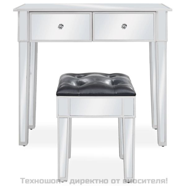 Огледална тоалетка с табуретка, МДФ и стъкло