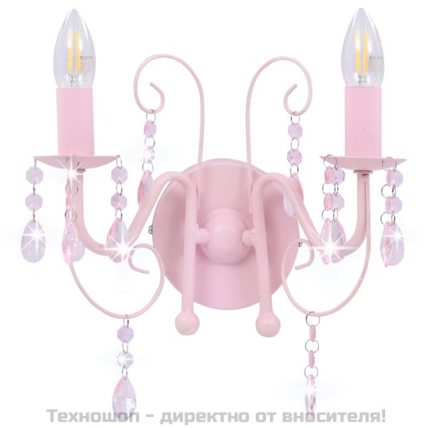 Аплик с кристали, розов, 2 х E14 крушки
