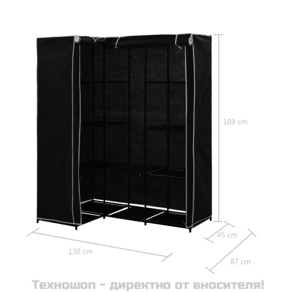 Ъглов гардероб, черен, 130x87x169 см