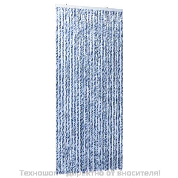 Завеса против насекоми синьо бяло и сребристо 100x220 см шенил
