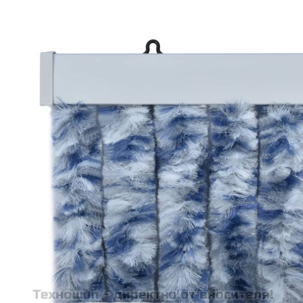 Завеса против насекоми синьо бяло и сребристо 100x220 см шенил