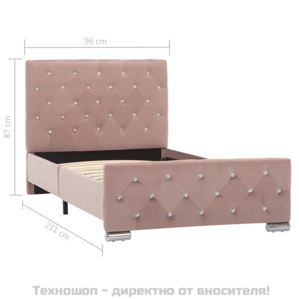 Рамка за легло, розова, кадифе, 90x200 см