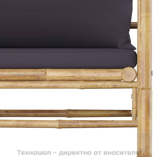 Градински лаундж комплект тъмносиви възглавници 8 части бамбук